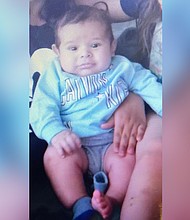 The baby, Brandon Cuellar, was last seen wearing a white long sleeve onesie with dinosaurs on it.
Mandatory Credit:	San Jose Police Media Relations