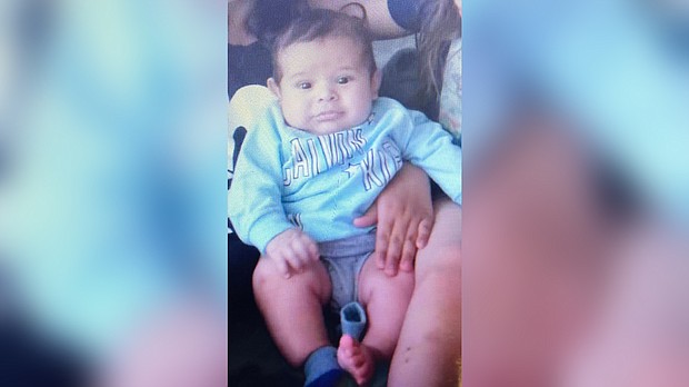 The baby, Brandon Cuellar, was last seen wearing a white long sleeve onesie with dinosaurs on it.
Mandatory Credit:	San Jose Police Media Relations