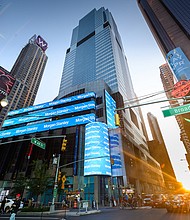 A view of the exterior of The Morgan Stanley Headquarters in Times Square in New York City, July, 2021. Morgan Stanley advised Elon Musk on his $44 billion acquisition of Twitter.
Mandatory Credit:	Getty Images for Morgan Stanley