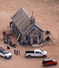 The Bonanza Creek Ranch in Santa Fe, New Mexico, on October 23, 2021.  Santa Fe County Sheriff Adan Mendoza said that the text messages related to the fatal shooting on the "Rust" movie set are "concerning."
Mandatory Credit:	Jae C. Hong/AP/File