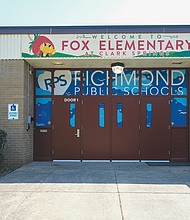 A sign welcomes Fox Elementary School students to their new home at the once-vacant Clark Springs Elementary School building on Dance Street in Randolph.