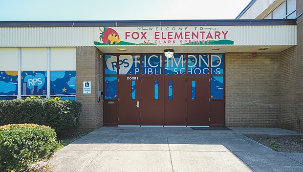 A sign welcomes Fox Elementary School students to their new home at the once-vacant Clark Springs Elementary School building on Dance Street in Randolph.