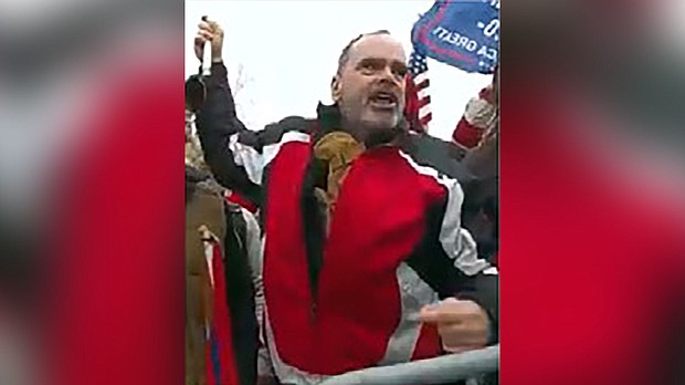 An image of Thomas Webster during the January 6th riot used in court documents by the Department of Justice. Webster was convicted Monday of assaulting a Washington, DC, police officer during the January 6 riot at the US Capitol.
Mandatory Credit:	Department of Justice