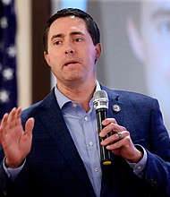 Ohio Secretary of State Frank LaRose, here speaking to the Fairfield County Lincoln Republican Club in Pickerington, Ohio, on March 24, is seeking a second term as Ohio's election chief.
Mandatory Credit:	Paul Vernon/AP