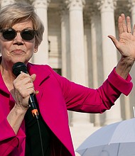 Elizabeth Warren, seen here on May 3, in Washington, is 'just plain wrong' to blame corporations for high inflation, Chamber of Commerce CEO says.
Mandatory Credit:	Jose Luis Magana/AP/FILE