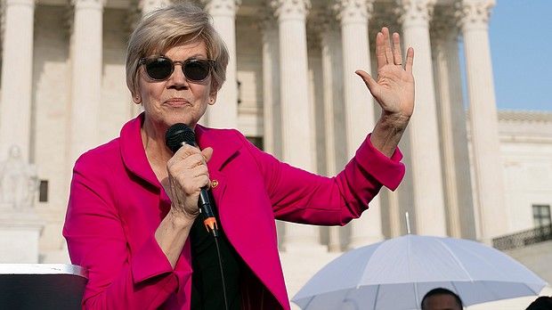 Elizabeth Warren, seen here on May 3, in Washington, is 'just plain wrong' to blame corporations for high inflation, Chamber of Commerce CEO says.
Mandatory Credit:	Jose Luis Magana/AP/FILE