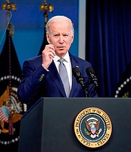 President Joe Biden pictured here on May 10, in Washington blamed the Covid-19 pandemic and Russia's war in Ukraine for troubling economic news as he and his administration went on the defensive over mounting inflation and rising gas prices.
Mandatory Credit:	Manuel Balce Ceneta/AP