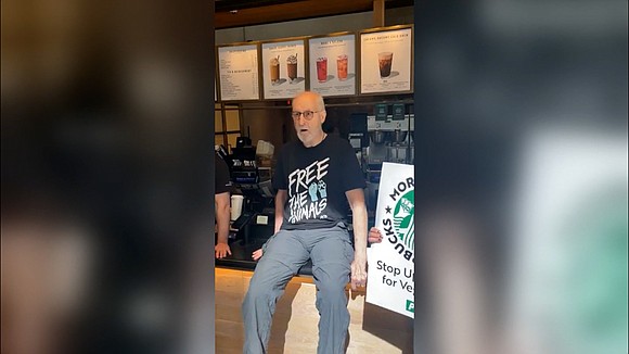 James Cromwell, one of the stars in "Succession," superglued himself to a counter of a Starbucks in New York protesting …