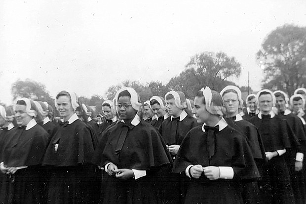 This 1956 photo shows Sister Cora Marie Billings, now of Richmond, center, who was 17 at the time and became the first Black nun admitted into the Sisters of Mercy in Philadelphia. Later, she was the first Black nun to teach in a Catholic high school in Philadelphia and was a co-founder of the National Black Sisters’ Conference in the 1960s.