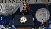 Vice President Kamala Harris delivers the commencement address during the Tennessee State University graduation ceremony last Saturday in Nashville, Tenn.