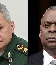 US Secretary of Defense Lloyd Austin (right) spoke with his Russian counterpart Sergei Shoigu for the first time since the Russian invasion of Ukraine, the Pentagon announced on May 13.
Mandatory Credit:	AFP/Getty Images