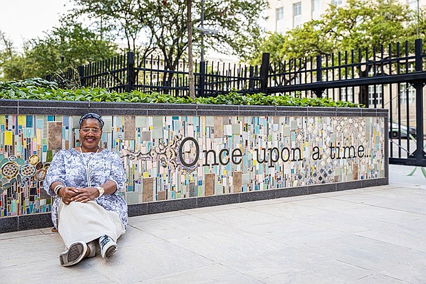 Marsha Dorsey-Outlaw and her mosaic work. Photo by Alex Barber.