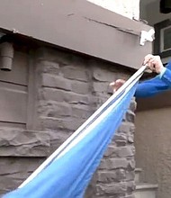 San Francisco police are searching for a man who vandalized a home early Sunday, ripping down Ukrainian flags and doing more damage.
Mandatory Credit:	KGO