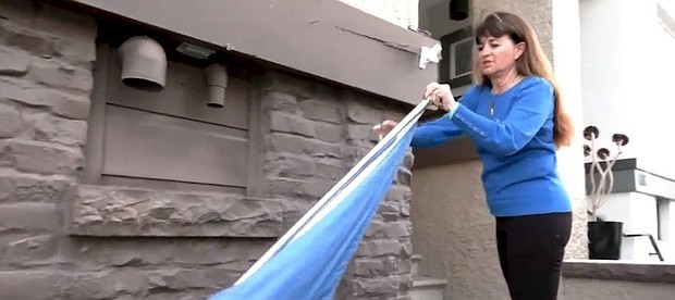 San Francisco police are searching for a man who vandalized a home early Sunday, ripping down Ukrainian flags and doing more damage.
Mandatory Credit:	KGO