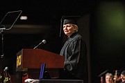 During graduation ceremonies last Satruday, keynote speaker and VCU alumna Charlotte Moss tells graduates to never lose the desire to help others with the skills they earned at VCU.