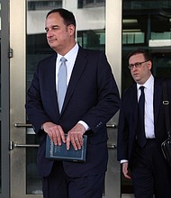 Hillary Clinton campaign lawyer, Michael Sussmann (front), currently on trial as part of special counsel John Durham's investigation, requested a mistrial in a late-night filing May 19.
Mandatory Credit:	JULIA NIKHINSON/REUTERS