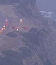 One person is dead and three others injured Monday after falling down a cliff in the Palos Verdes Estates area.
Mandatory Credit:	KCAL/KCBS