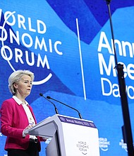 President of the European Commission Ursula von der Leyen delivers a speech during a special address on day two of the World Economic Forum (WEF) in Davos, Switzerland, on May 24.
Mandatory Credit:	Dursun Aydemir/Anadolu Agency/Getty Images
