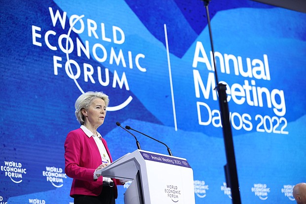 President of the European Commission Ursula von der Leyen delivers a speech during a special address on day two of the World Economic Forum (WEF) in Davos, Switzerland, on May 24.
Mandatory Credit:	Dursun Aydemir/Anadolu Agency/Getty Images