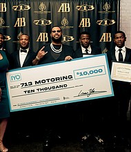 From left to right: Deshara Gross (Grant Liaison), Marquis Harris (Student), TreVon Demas (Student), Ashworth Barnes (713 Motoring CEO), William Lewis (Student), DeShawn Scott (Student), Isaac Yowman (IYO Agency CEO),
Marvin Pierre (8 Million Stories CEO)