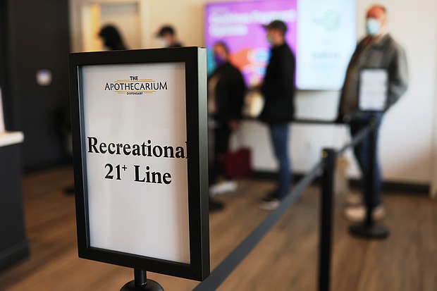 The first five customers wait in line to enter Apothecarium Dispensary on April 21 in Maplewood, New Jersey, on the first day of legal recreational marijuana sales in the state.
Mandatory Credit: Michael M. Santiago/Getty Images
