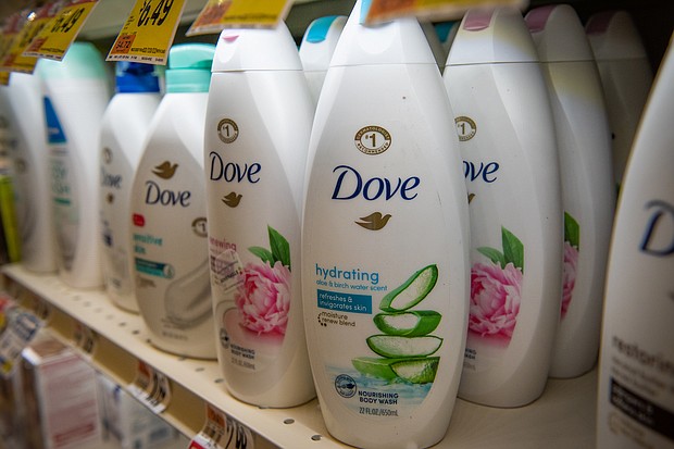 Unilever brand Dove body wash pictured here in New York, on Jan. 19, announced that Nelson Peltz, one of the most influential corporate raiders on Wall Street, will join the company's board of directors and disclosed that Peltz's fund holds a 1.5% stake in Unilever.
Mandatory Credit: Tiffany Hagler-Geard/Bloomberg/Getty Images