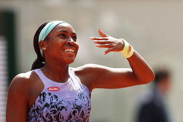 Coco Gauff celebrates after her victory against Sloane Stephens.
Mandatory Credit: Clive Brunskill/Getty Images Europe/Getty Images