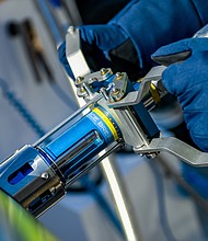 A driver refuels his vehicle at Shell's first public LNG (liquefied natural gas) brand filling station in Germany in September 2018 in Hamburg, Germany. Russia is about to shut off its natural gas supplies to Shell's German customers.
Mandatory Credit:	Axel Heimken/picture alliance/Getty Images