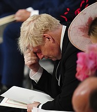 Prime Minister Boris Johnson is pictured at the service of thanksgiving held at St Paul's Cathedral in London on June 3 as part of celebrations marking the Queen's Platinum Jubilee.
Mandatory Credit:	Victoria Jones/AP