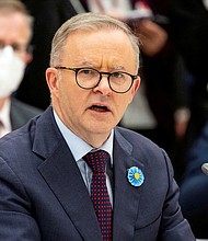 A Chinese fighter jet's aggressive maneuvers endangered the crew of an Australian reconnaissance plane as it patrolled in the vicinity of the South China Sea, Australia's Defense Ministry claimed, and pictured Australian Prime Minister Anthony Albanese.
Mandatory Credit:	Yuichi Yamazaki/Pool/Reuters