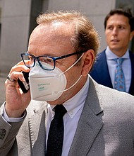 Actor Kevin Spacey leaves court after testifying in a civil lawsuit on May 26, in New York. Spacey must face a federal lawsuit accusing him of sexual abuse in a New York federal court, a judge ruled June 6.
Mandatory Credit:	John Minchillo/AP