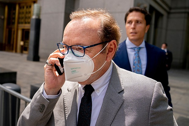 Actor Kevin Spacey leaves court after testifying in a civil lawsuit on May 26, in New York. Spacey must face a federal lawsuit accusing him of sexual abuse in a New York federal court, a judge ruled June 6.
Mandatory Credit:	John Minchillo/AP