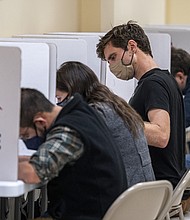 Voters cast ballots in San Francisco, Calif., on June 7, 2022. The primary elections taking place coast to coast on June 7 will serve as a barometer of the electorate's mood as Democrats confront frustration over soaring gas and grocery prices, rising crime and homelessness -- issues that have complicated the party's hopes of maintaining control of the US House in November.
Mandatory Credit:	David Paul Morris/Bloomberg/Getty Images