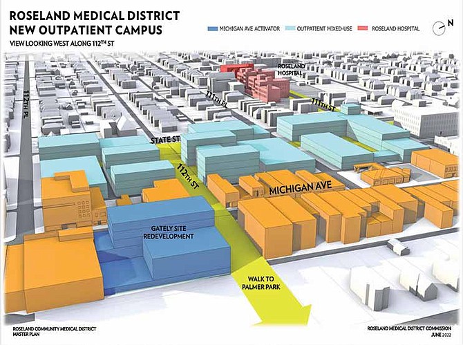 The Roseland Medical District includes 95 acres and encompasses South Eggleston Avenue to the west, West 110th Street to the north, South Edbrooke Avenue to the east and West 112th Street to the south. IMAGES PROVIDED BY FAR SOUTH DEVELOPMENT CORPORATION.