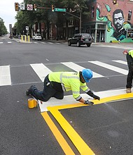 Angco Striping, a Longwood, Fla. company, began painting parts of the city’s Pulse bus lanes red June 21. The $2 million project, which started at 3rd and Broad streets, is estimated to take a month.