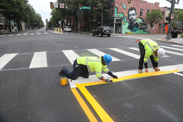 Angco Striping, a Longwood, Fla. company, began painting parts of the city’s Pulse bus lanes red June 21. The $2 million project, which started at 3rd and Broad streets, is estimated to take a month.