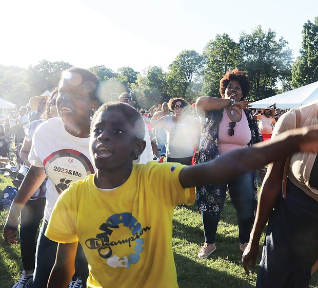 Corey Massenburg, 11, right, and his mother, Chanta Massenburg, were among enthusiastic fans on June 18 during Virginia Union University’s Hezekiah Walker Center for Gospel Music’s 2nd Annual Juneteenth Sounds of Freedom concert.