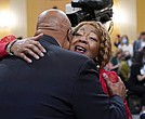 On Tuesday, Rep. Bennie Thompson, D-Miss., hugs Ruby Freeman, mother of Wandrea “Shaye” Moss, a former Georgia election worker, as the House select committee investigating the Jan. 6 attack on the U.S. Capitol continues to reveal its findings of a year-long investigation, at The Capitol in Washington.