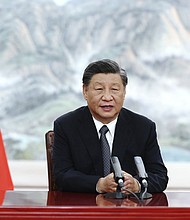 Chinese leader Xi Jinping, pictured on June 22 set the tone for a virtual summit with leaders from major emerging economies in a pointed speech, in which he decried sanctions as "weaponizing" the global economy and urged unity in the face of financial challenges.
Mandatory Credit:	Ju Peng/AP