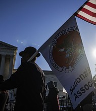 The Supreme Court struck down a New York gun law enacted more than a century ago that places restrictions on carrying a concealed handgun outside the home -- an opinion marking the widest expansion of gun rights in a decade.
Mandatory Credit:	Samuel Corum/Bloomberg/Getty Images