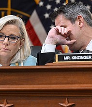 The hearing before the House select committee investigating the January 6, 2021, insurrection turns the panel's focus toward how former President Donald Trump tried to use the Justice Department to bolster his attempts to overturn the 2020 presidential election, and pictured, 
Rep. Liz Cheney and Rep. Adam Kinzinger at the January 6th investigation on June 13, 2022 on Capitol Hill in Washington, DC.
Mandatory Credit:	Saul Loeb/AFP/Getty Images