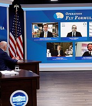 U.S. President Joe Biden holds a meeting with White House officials and baby formula manufacturers, as part of the U.S. response to the ongoing baby formula shortage, in an auditorium on the White House campus in Washington, on June 1.
Mandatory Credit:	Jonathan Ernst/Reuters