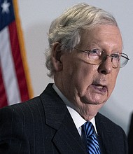 Senate Minority Leader Mitch McConnell was one of 15 Senate Republicans to vote to break a filibuster on a gun safety bill.
Mandatory Credit:	Stefani Reynolds/Getty Images