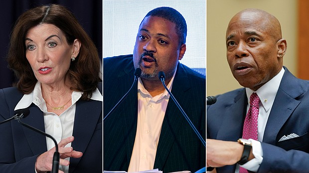 New York leaders are condemning the US Supreme Court's decision Thursday to knock down a century-old law that placed restrictions on carrying a concealed gun outside the home, with Gov. Kathy Hochul calling the ruling both reckless and outrageous.
Mandatory Credit:	Getty Images/AP