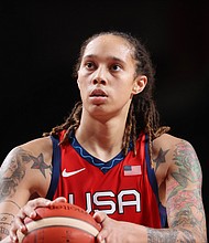 Brittney Griner, seen here at the Tokyo 2020 Olympics, will attend a preliminary court hearing on June 27 in Moscow. Griner has been held in Russia since February 17 on accusations of alleged attempted drug smuggling.
Mandatory Credit:	Gregory Shamus/Getty Images/FILE