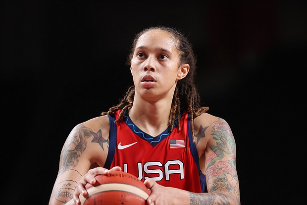 Brittney Griner, seen here at the Tokyo 2020 Olympics, will attend a preliminary court hearing on June 27 in Moscow. Griner has been held in Russia since February 17 on accusations of alleged attempted drug smuggling.
Mandatory Credit: Gregory Shamus/Getty Images/FILE