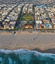 A plan to return a stretch of Southern California beachfront real estate, pictured here, on April 19, 2021, to the descendants of its Black owners, nearly a century after it was taken by the city of Manhattan Beach, is scheduled for a vote by the Los Angeles County Board of Supervisors.
Mandatory Credit:	Mario Tama/Getty Images