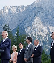 President Joe Biden departed the first of his two summits in Europe, committing with other top world leaders to back Ukraine in its war against Russia "for as long as it takes."
Mandatory Credit:	Lukas Barth/AP