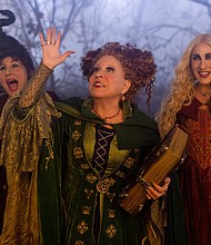 A first look at the Disney+ original movie "Hocus Pocus 2" is here. Kathy Najimy as Mary Sanderson, Bette Midler as Winifred Sanderson, and Sarah Jessica Parker as Sarah Sanderson in Disney's Hocus Pocus 2 are pictured here.
Mandatory Credit:	Matt Kennedy/Disney+