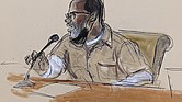 In this courtroom sketch, R. Kelly briefly addresses Judge Ann Donnelly during his sentencing June 29 in federal court in New York. R. Kelly was sentenced to 30 years in prison for using his superstardom to subject young fans — some just children — to systematic sexual abuse.